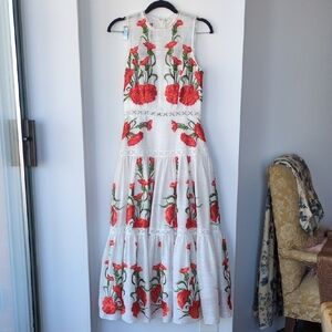 Alexis Red and White Floral Embroidered Maxi Dress